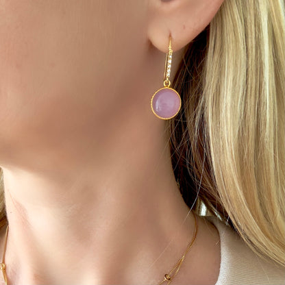 CABOCHON gemstone dangle on CZ earrings