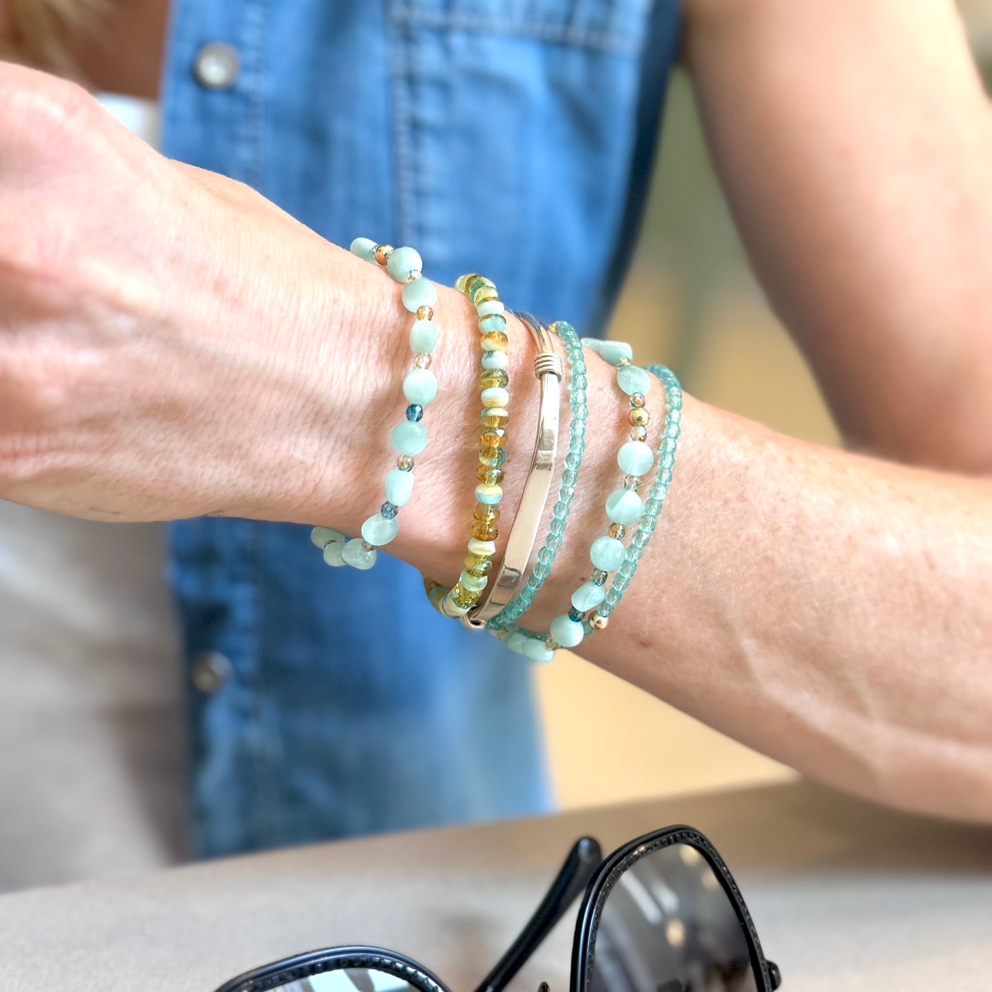 SANDY FEET- shades of blue/ green rondelle bracelet